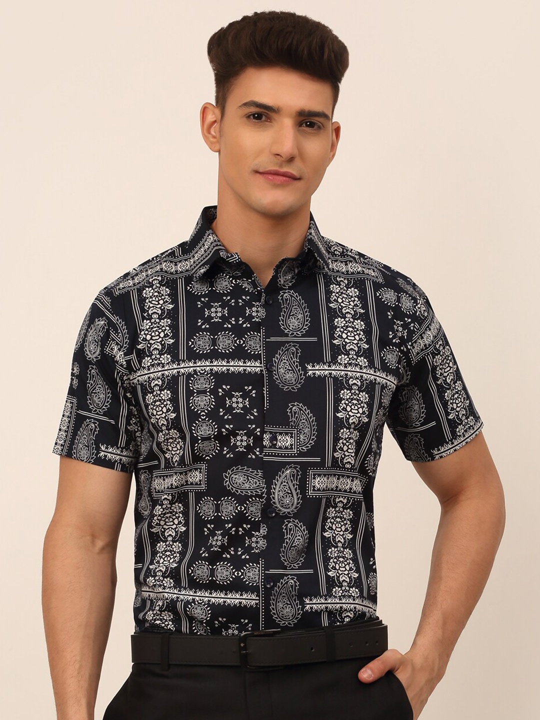 

JAINISH Men Navy Blue Classic Printed Formal Shirt