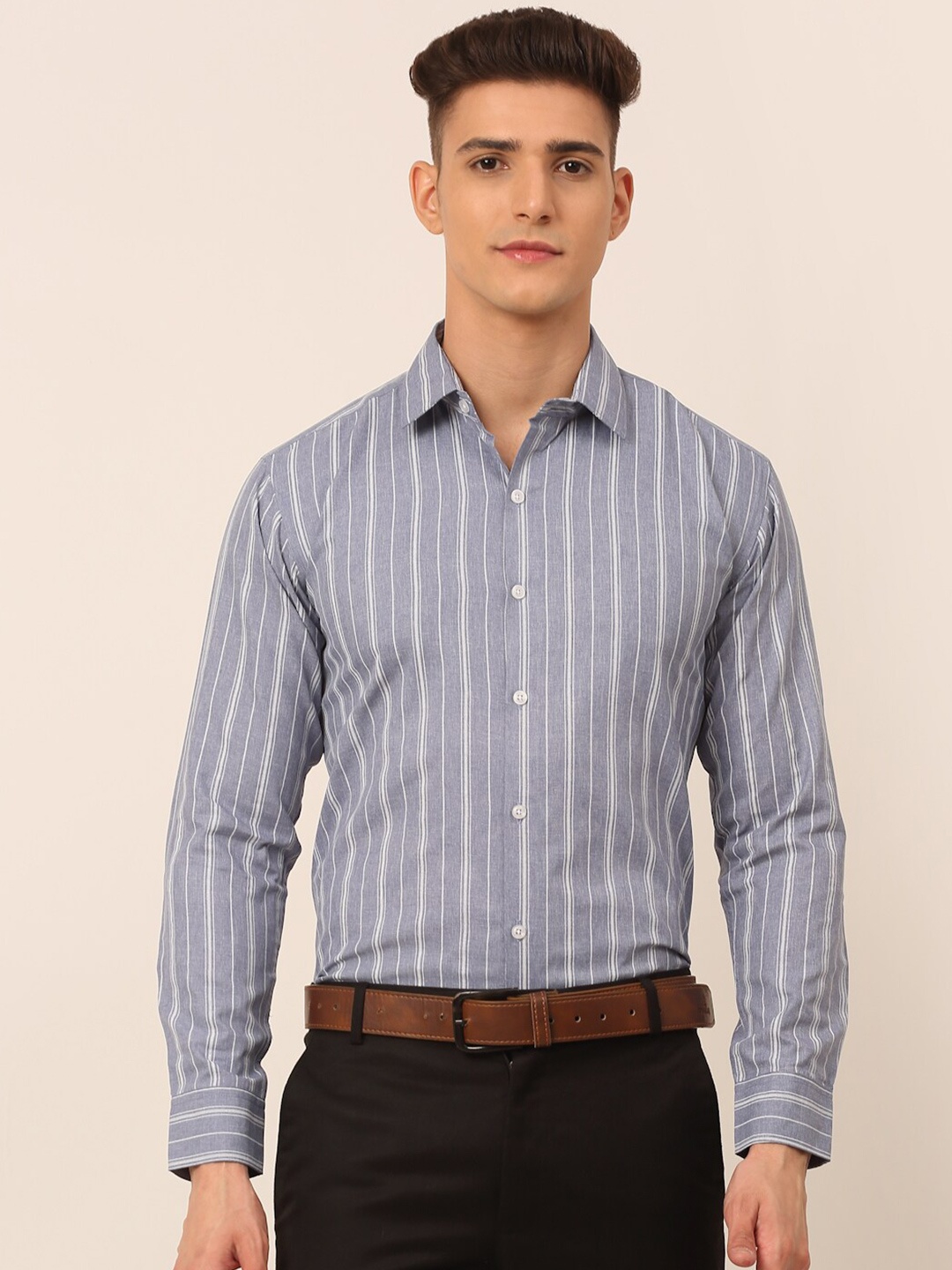 

JAINISH Men Grey Classic Striped Formal Shirt