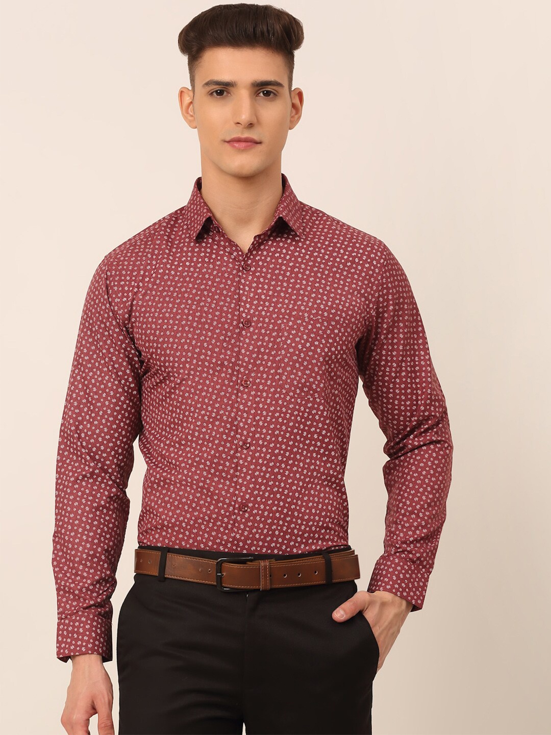 

JAINISH Men Maroon Classic Micro Ditsy Printed Formal Shirt