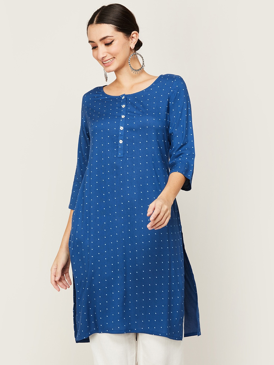 

Melange by Lifestyle Women Blue & White Printed Kurta