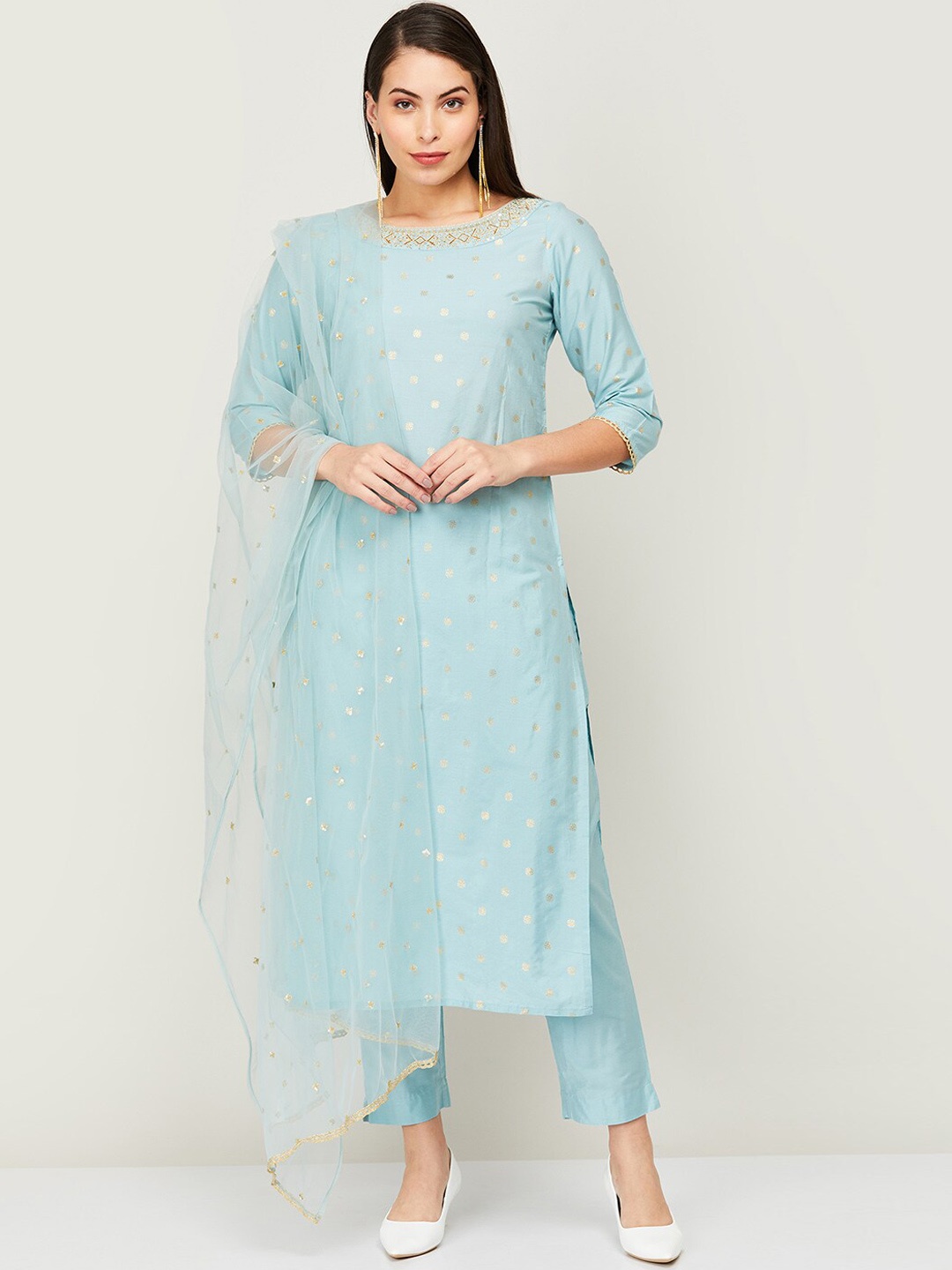 

Melange by Lifestyle Women Blue Printed Kurta with Trousers & With Dupatta