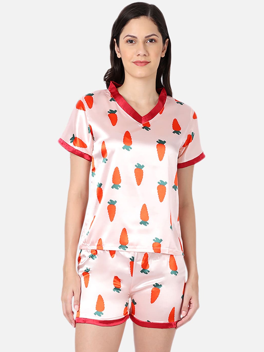 

GRACIT Women Pink & Green Printed Night suit
