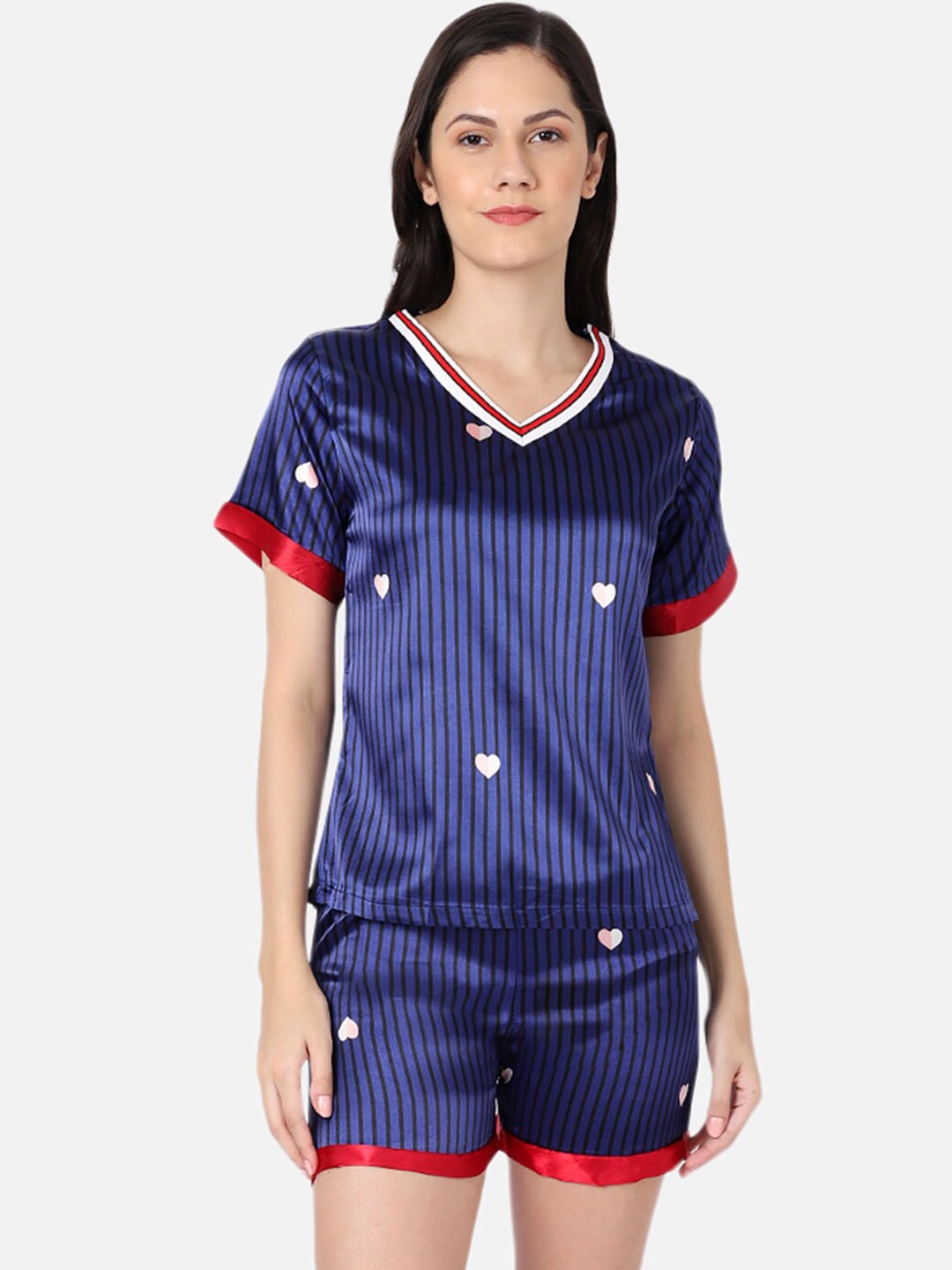 

GRACIT Women Navy Blue & White Printed Night suit