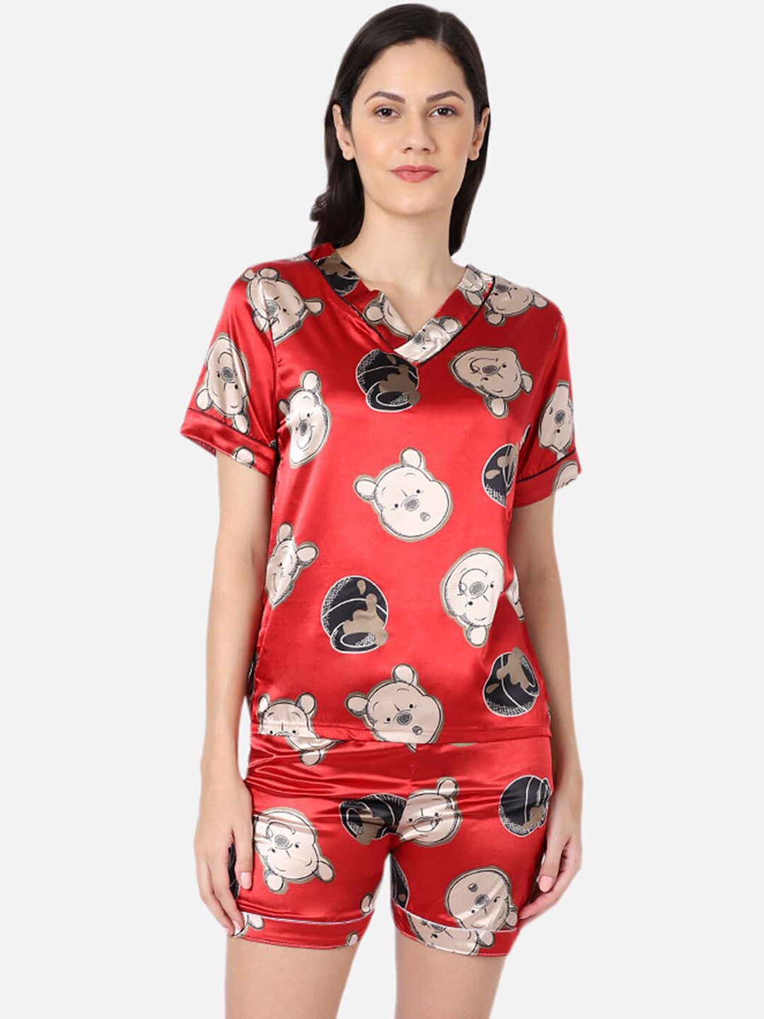 

GRACIT Women Red & Pink Printed Night suit
