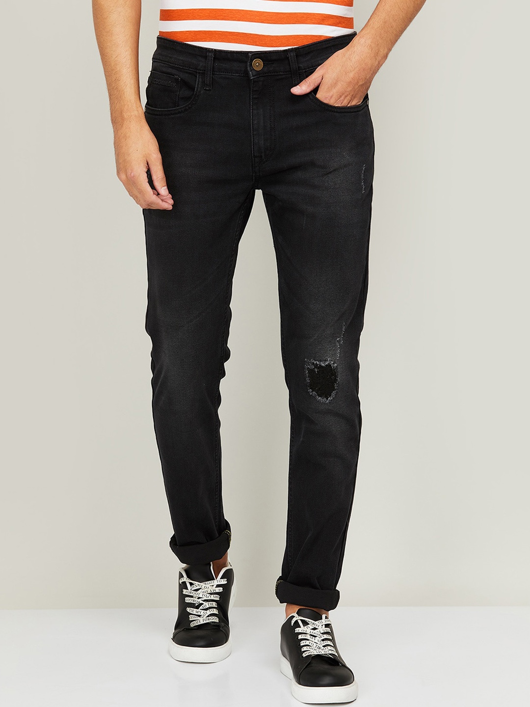 

Forca by Lifestyle Men Black Jean Low Distress Light Fade Jeans