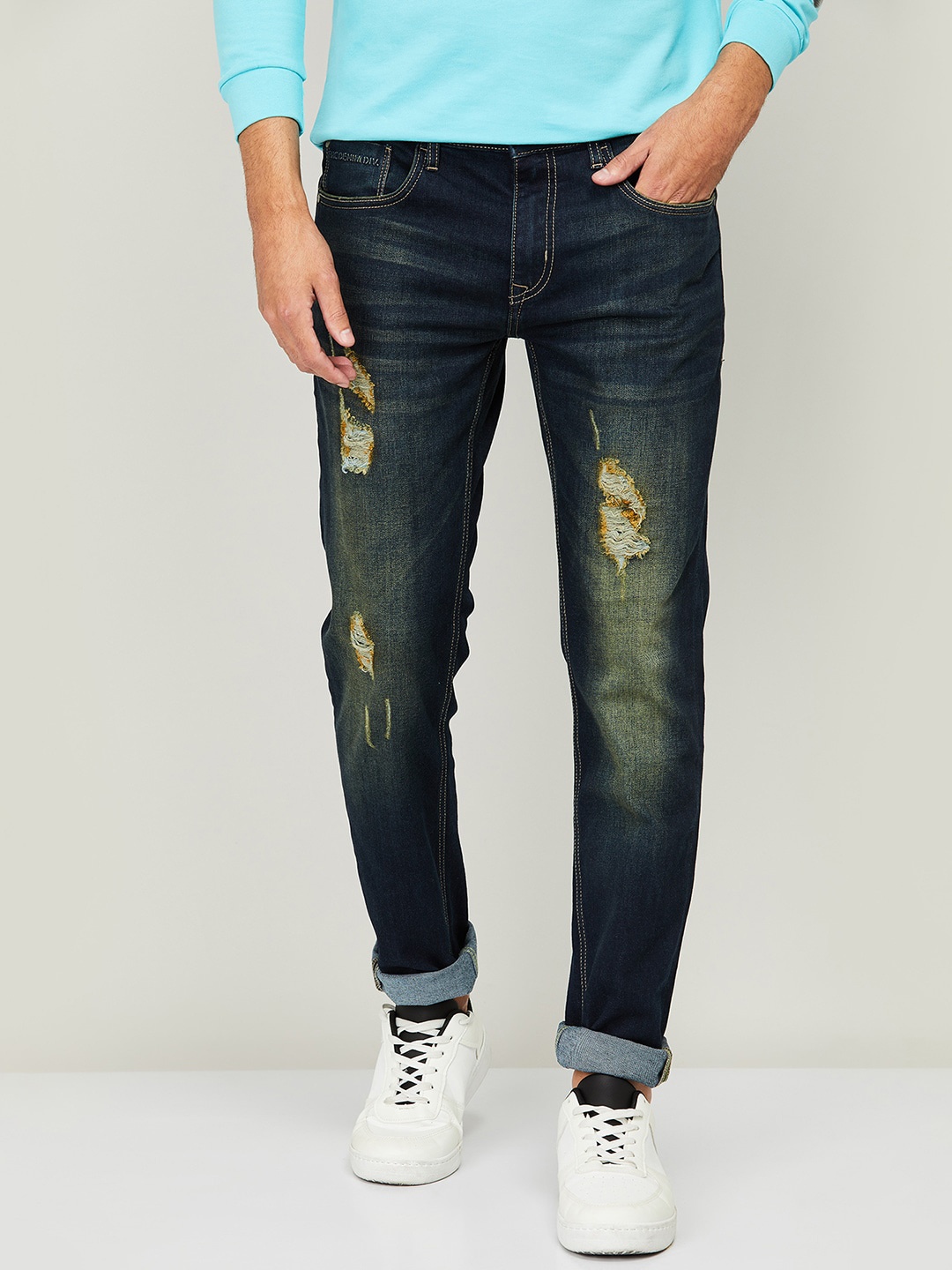 

Forca by Lifestyle Men Blue Jean Mildly Distressed Light Fade Jeans