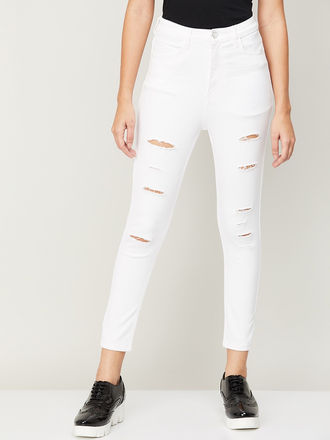 

Ginger by Lifestyle Women White Jean Highly Distressed Jeans