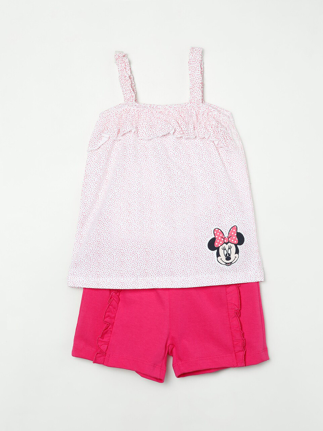 

Juniors by Lifestyle Girls Pink & White Minnie Mouse Printed Top with Shorts