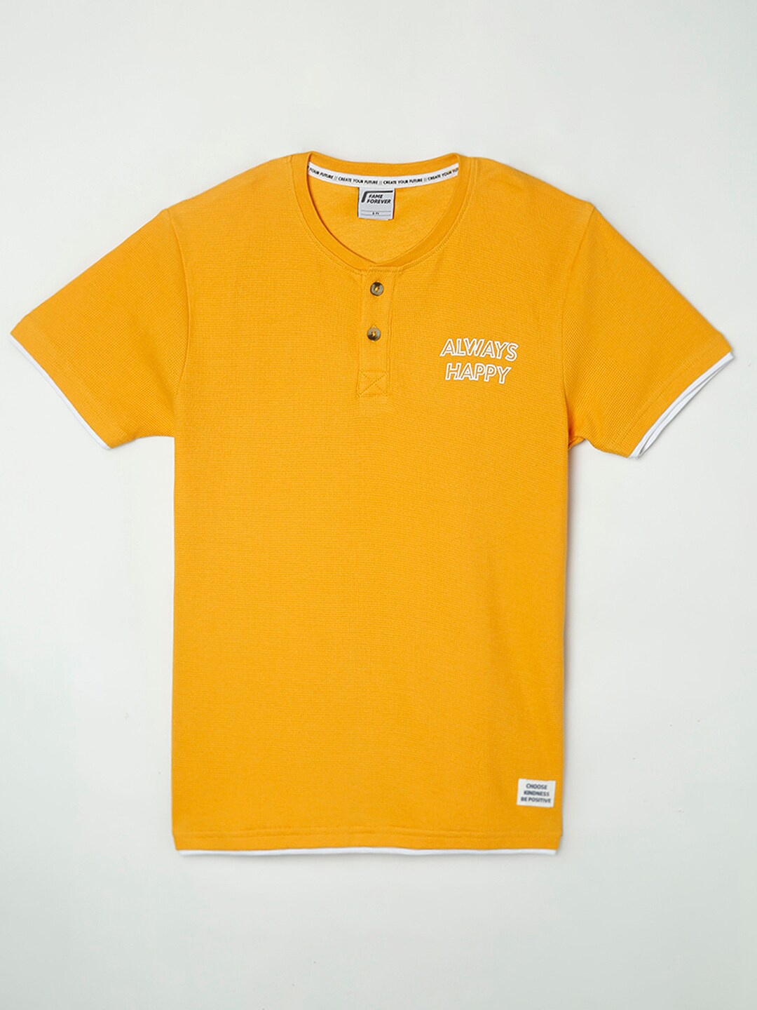 

Fame Forever by Lifestyle Boys Yellow Henley Neck Cotton T-shirt
