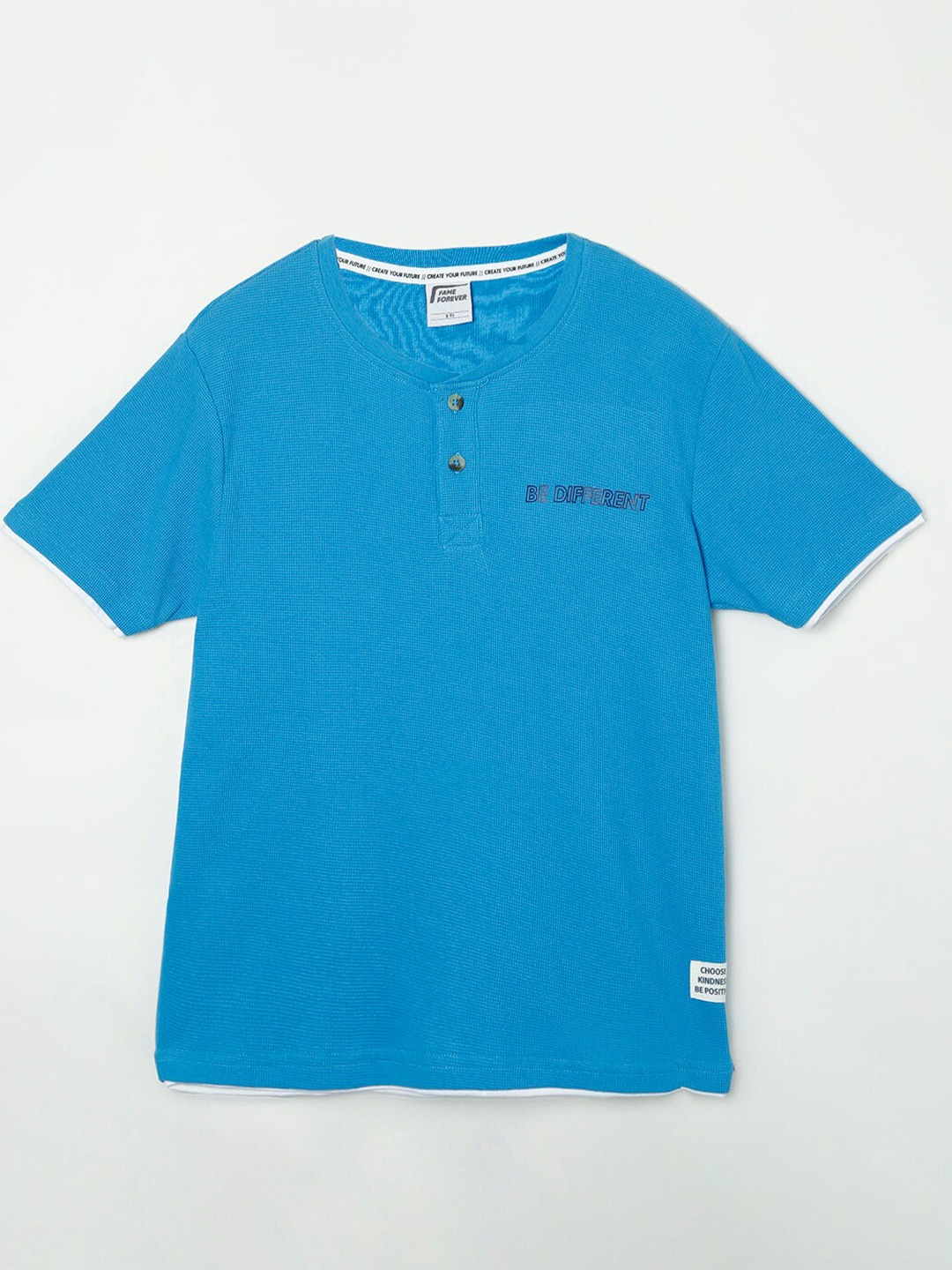 

Fame Forever by Lifestyle Boys Blue Henley Neck Cotton T-shirt