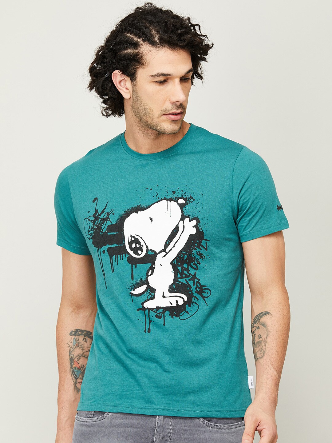 

Fame Forever by Lifestyle Men Green & White Printed T-shirt