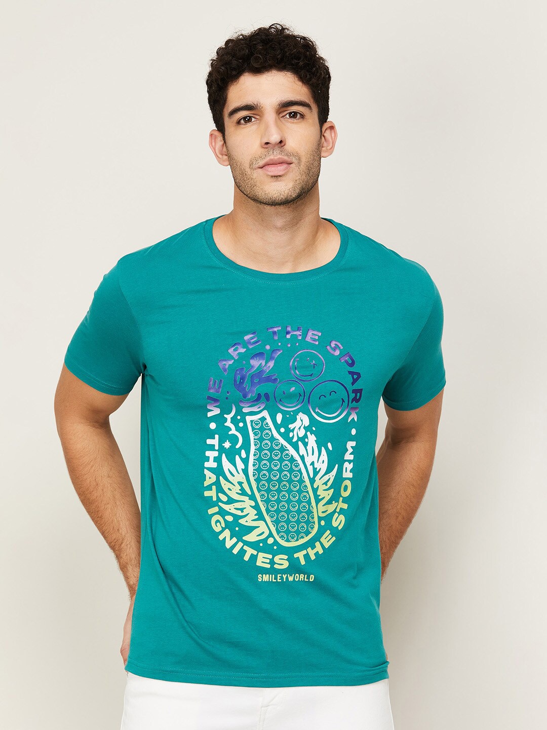 

SmileyWorld Men Blue Printed T-shirt