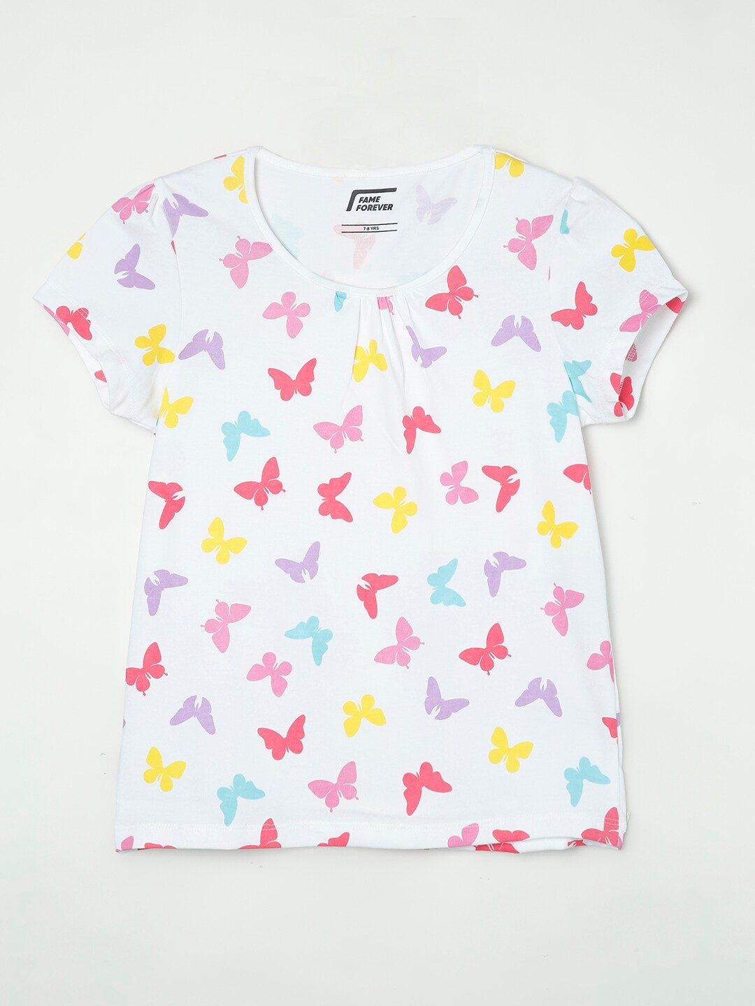 

Fame Forever by Lifestyle White & Pink Printed Cotton Top