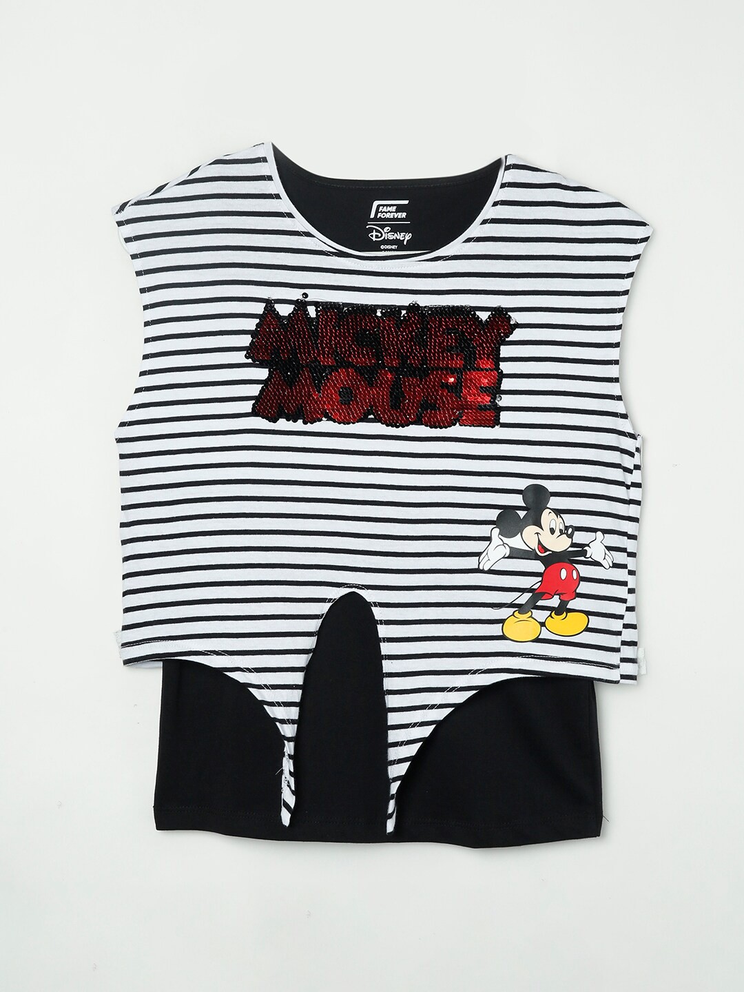 

Fame Forever by Lifestyle White & Black Mickey Mouse Print Top