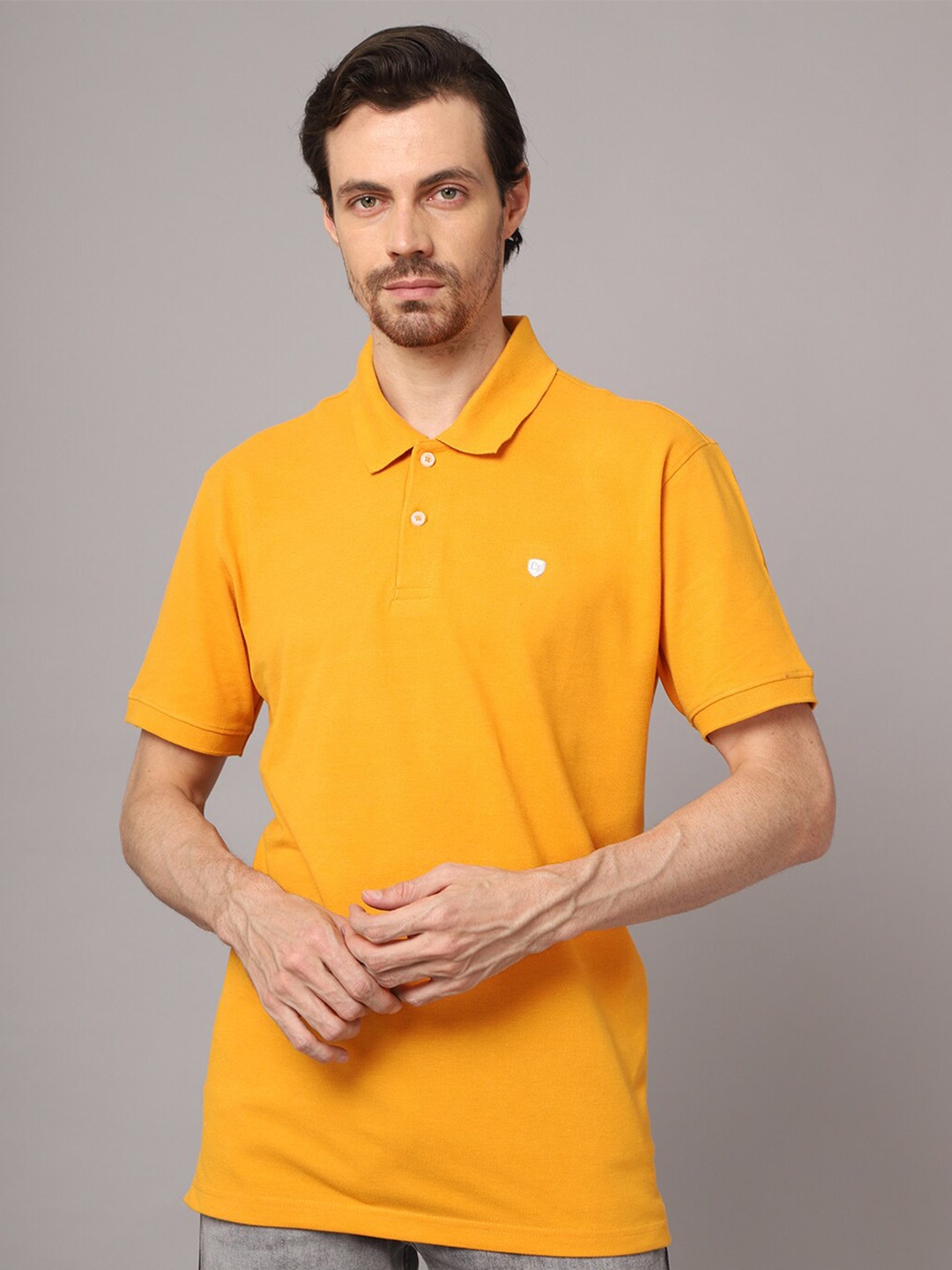 

Cantabil Men Mustard Yellow Polo Collar T-shirt