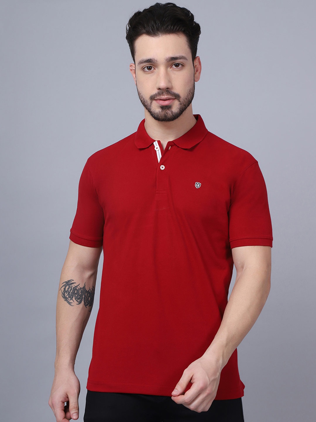 

Cantabil Men Maroon Mandarin Collar T-shirt