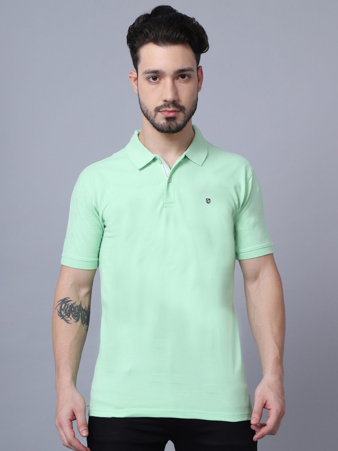 

Cantabil Men Light Green Polo Collar T-shirt