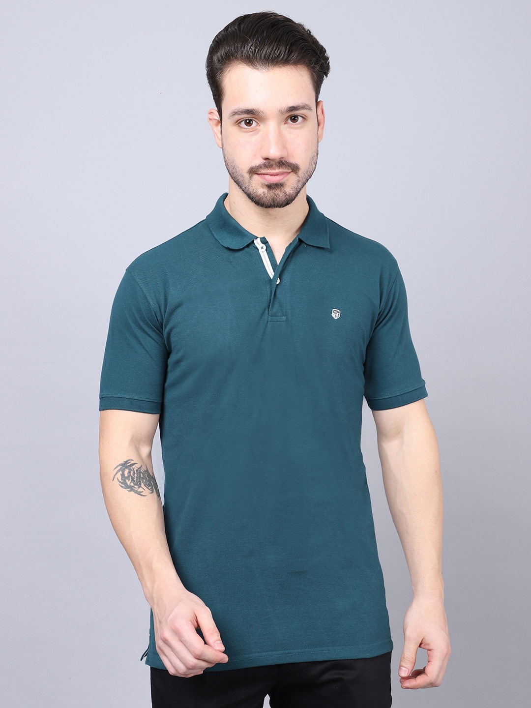 

Cantabil Men Teal Polo Collar T-shirt