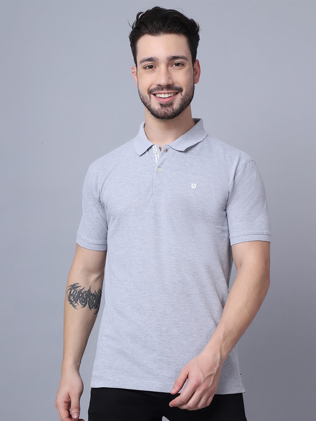 

Cantabil Men Grey Polo Collar T-shirt