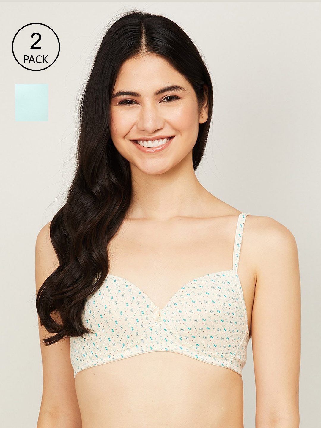 

Ginger by Lifestyle Pack Of 2 Blue & Cream-Coloured Bra Lightly Padded