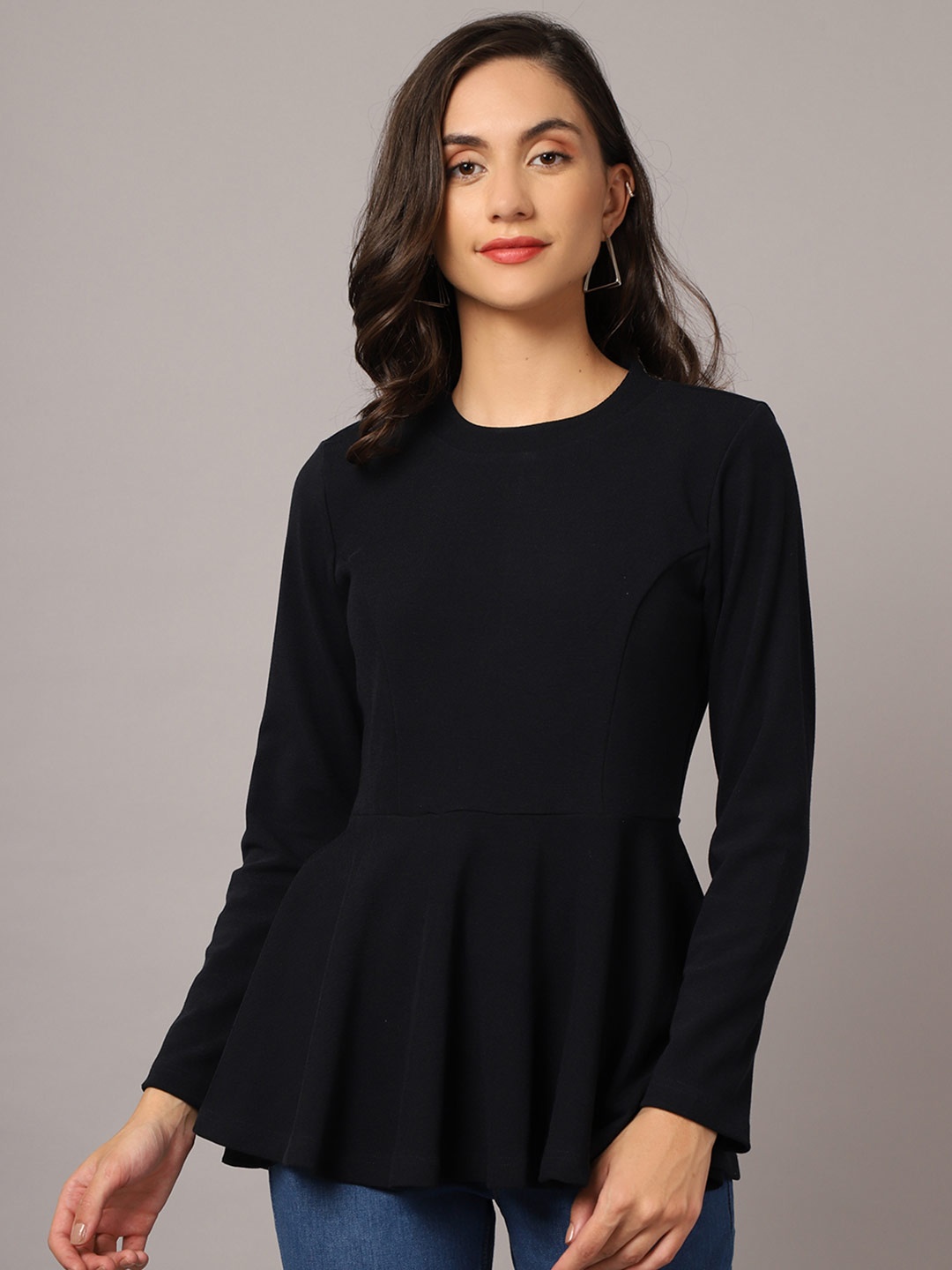 

Crozo By Cantabil Navy Blue Peplum Top