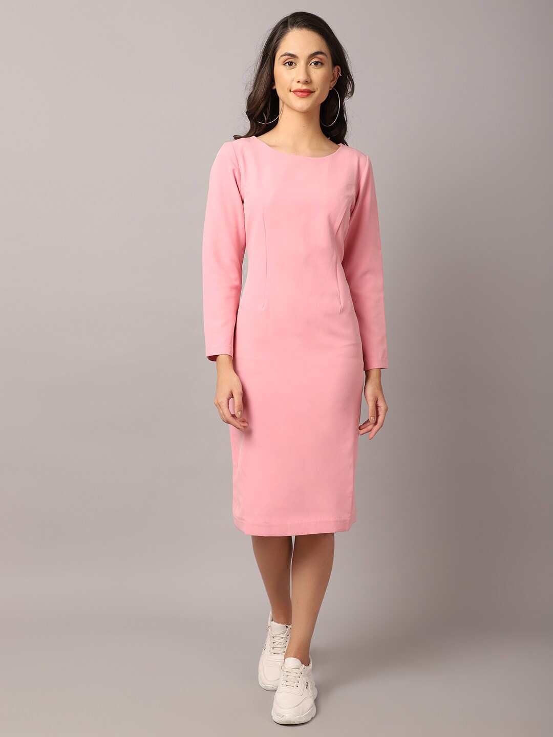 

Cantabil Women Pink Solid Sheath Midi Dress