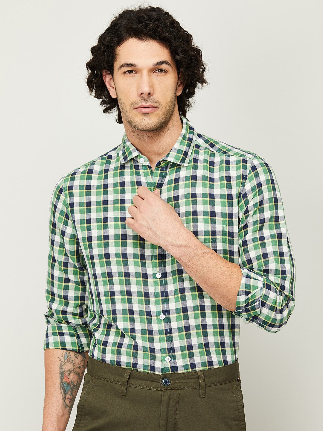 

CODE by Lifestyle Men Green Tartan Checks Checked Casual Shirt