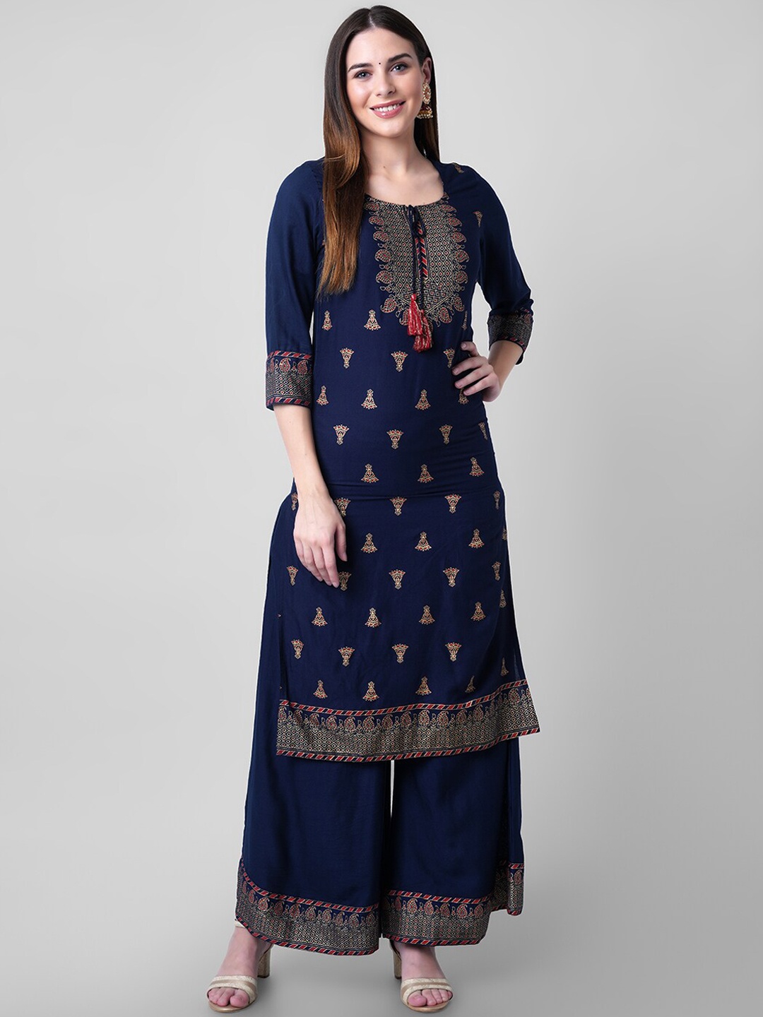 

ORTANGE Women Blue Ethnic Motifs Printed Kurta with Palazzos