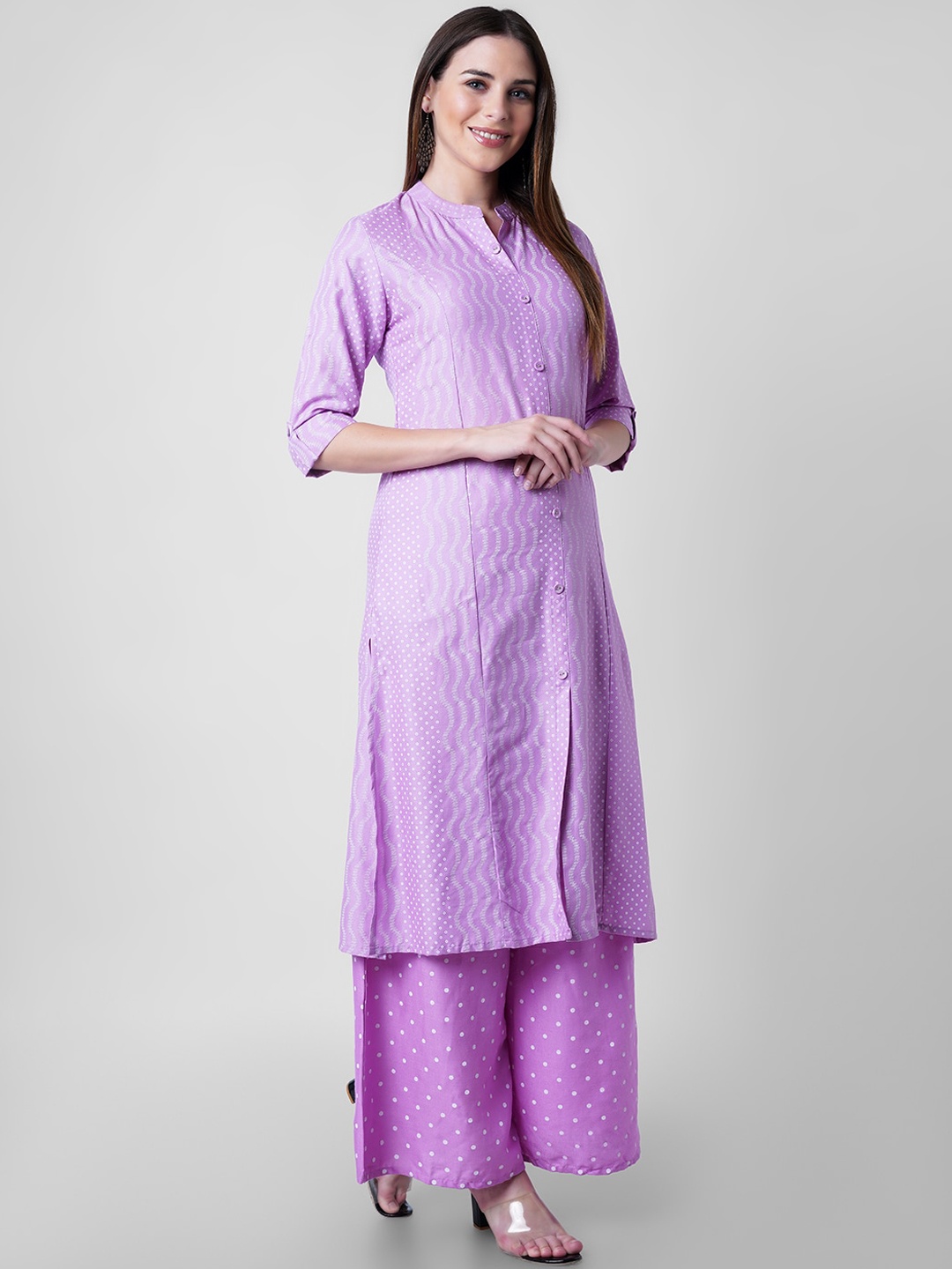 

ORTANGE Women Purple Polka Dots Printed Kurta with Palazzos