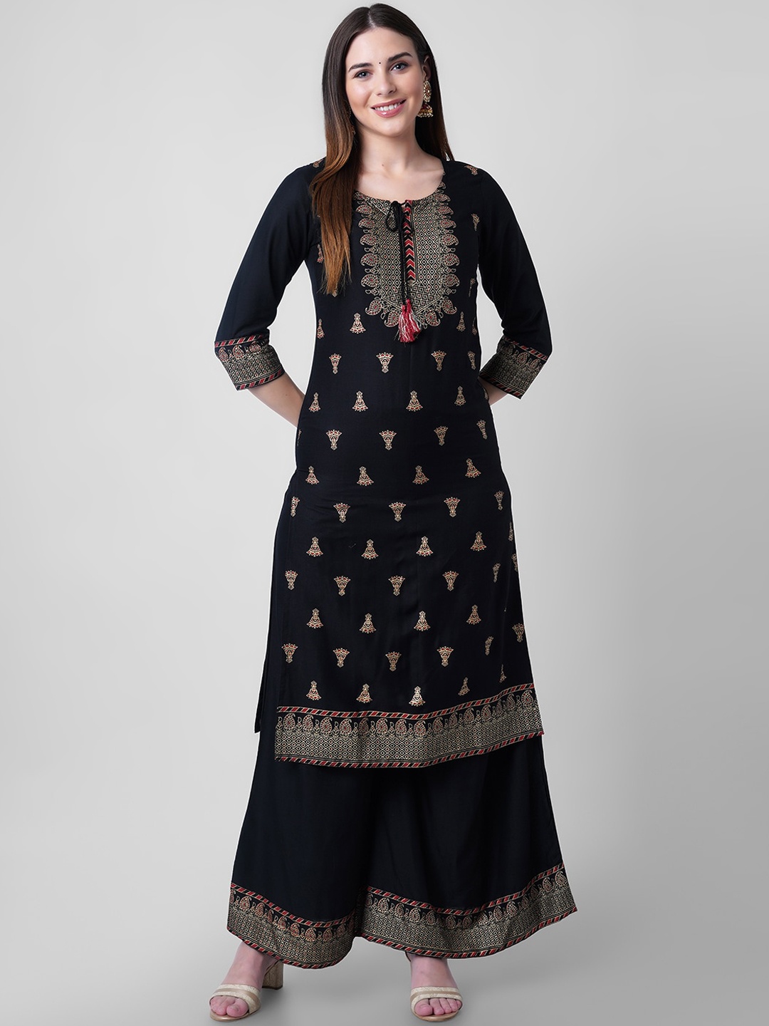 

ORTANGE Women Black Ethnic Motifs Printed Kurta with Palazzos