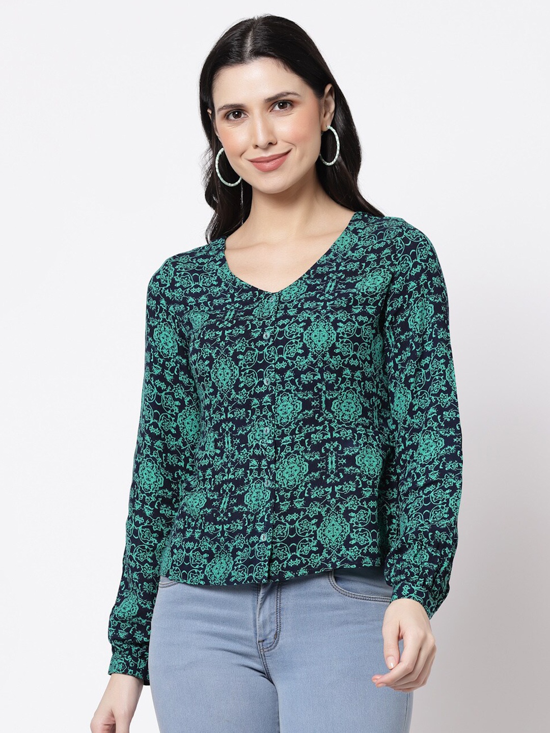 

bellamia Teal Abstract Print Liva Top