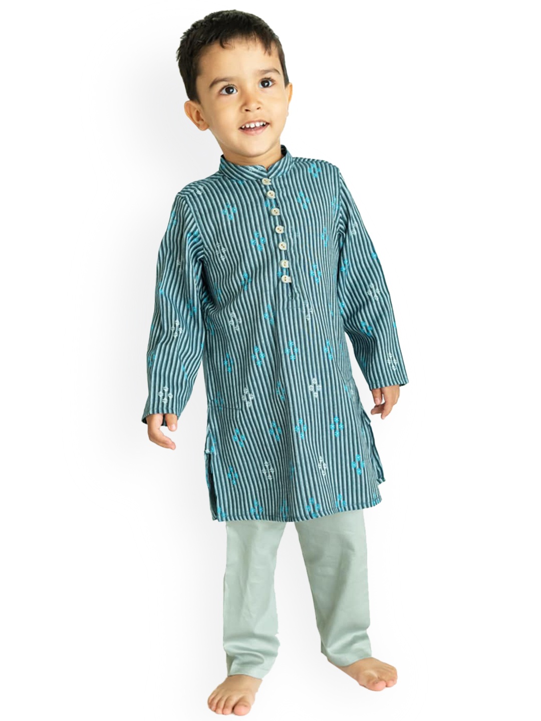 

Campana Boys Blue Striped Pure Cotton Kurta with Pyjamas