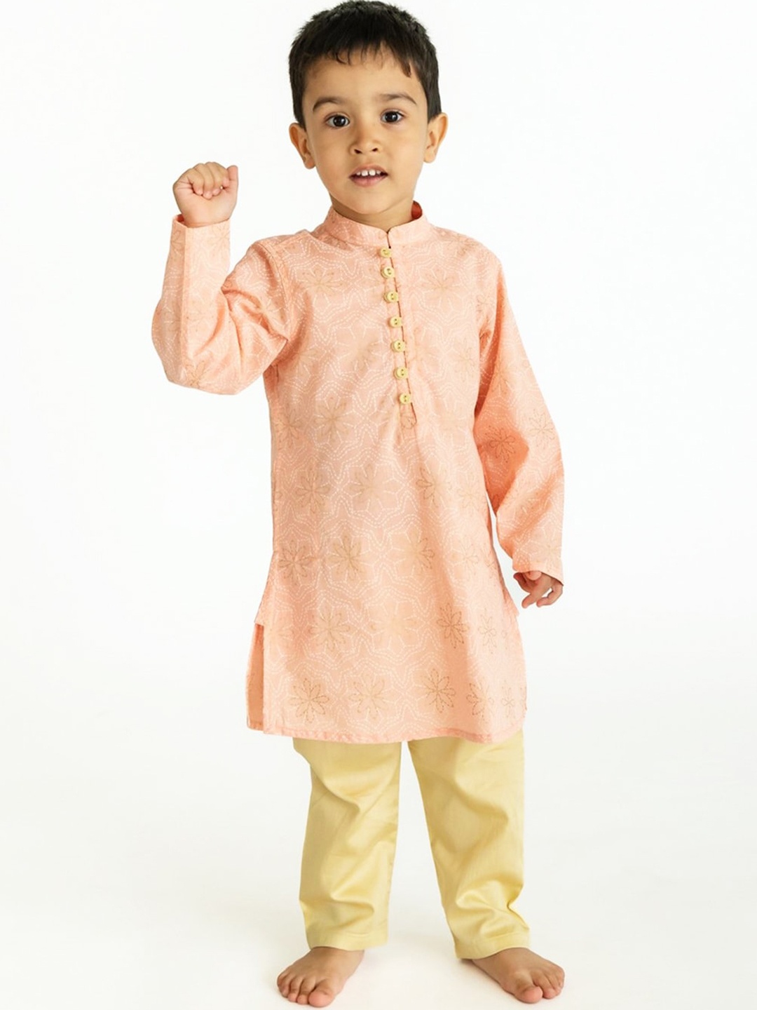 

Campana Boys Pink Layered Pure Cotton Kurti with Pyjamas