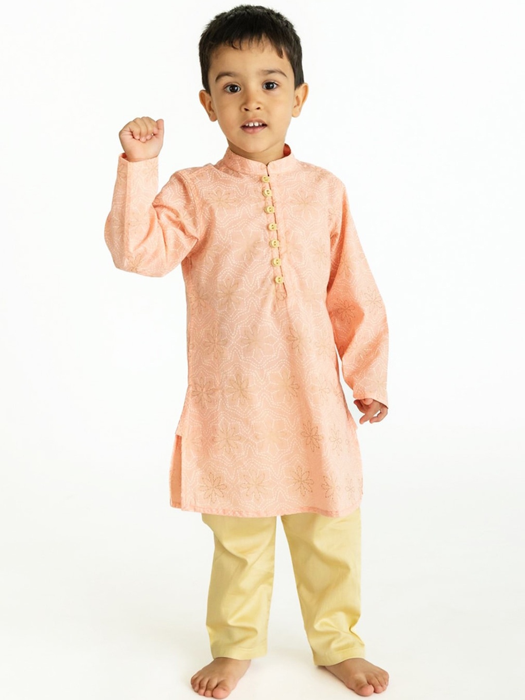 

Campana Boys Pink Layered Pure Cotton Kurti with Pyjamas