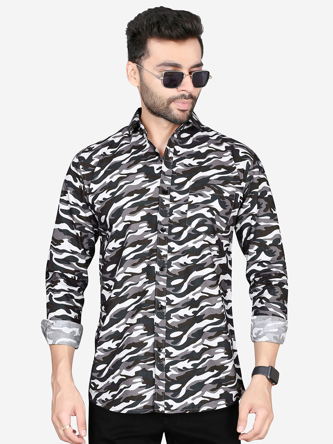 

5TH ANFOLD Men White Slim Fit Printed Casual Shirt