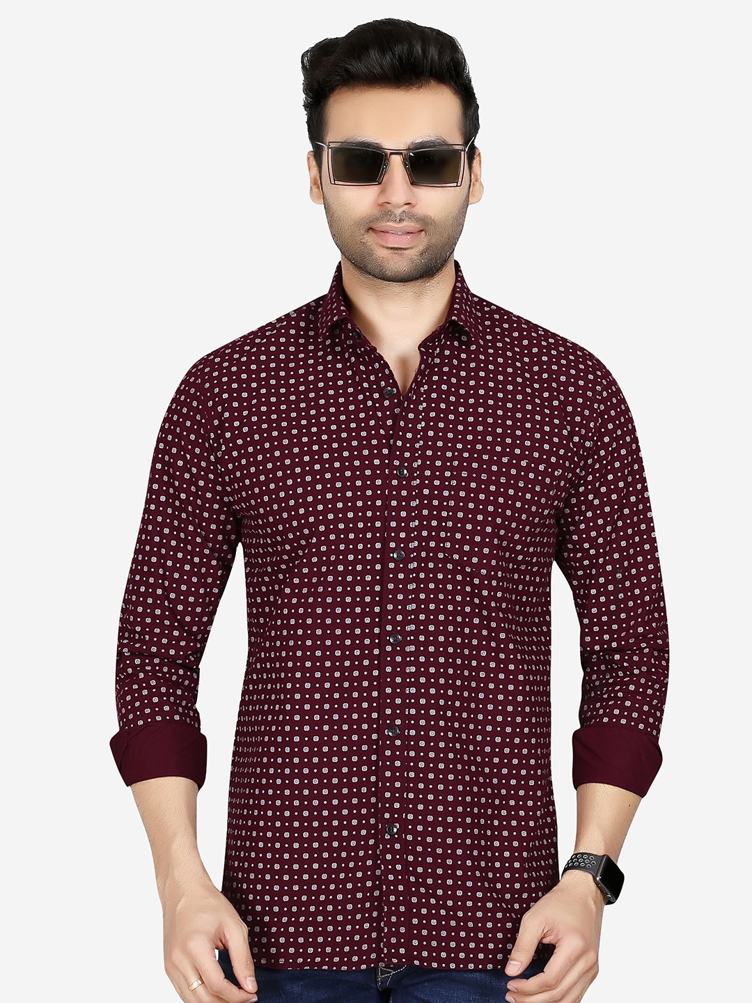 

5TH ANFOLD Men Maroon Slim Fit Printed Casual Shirt