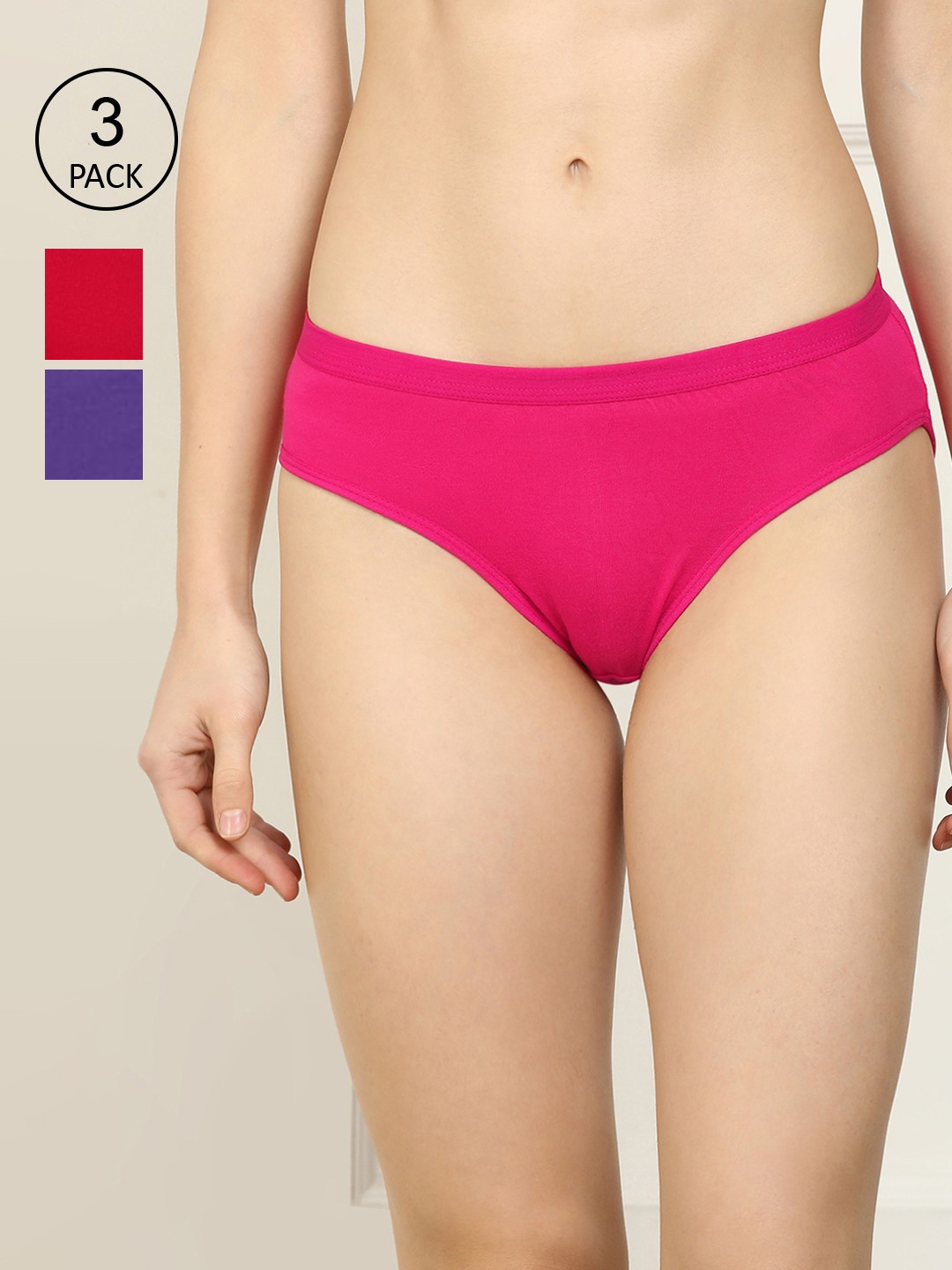 

AROUSY Women Pack Of 3 Self Design Hipster Briefs, Red