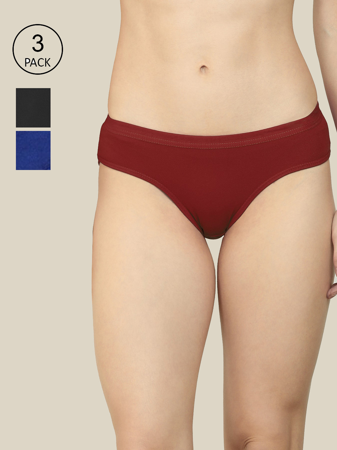 

AROUSY Women Pack Of 3 Self Design Hipster Briefs, Black