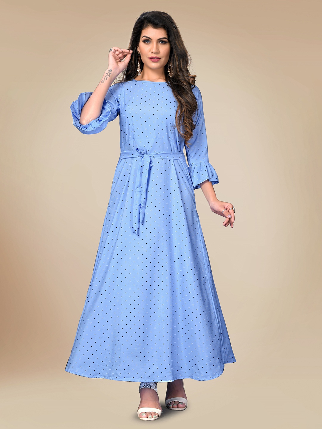 

AUCREATIONS Printed Blue Crepe Maxi Dress