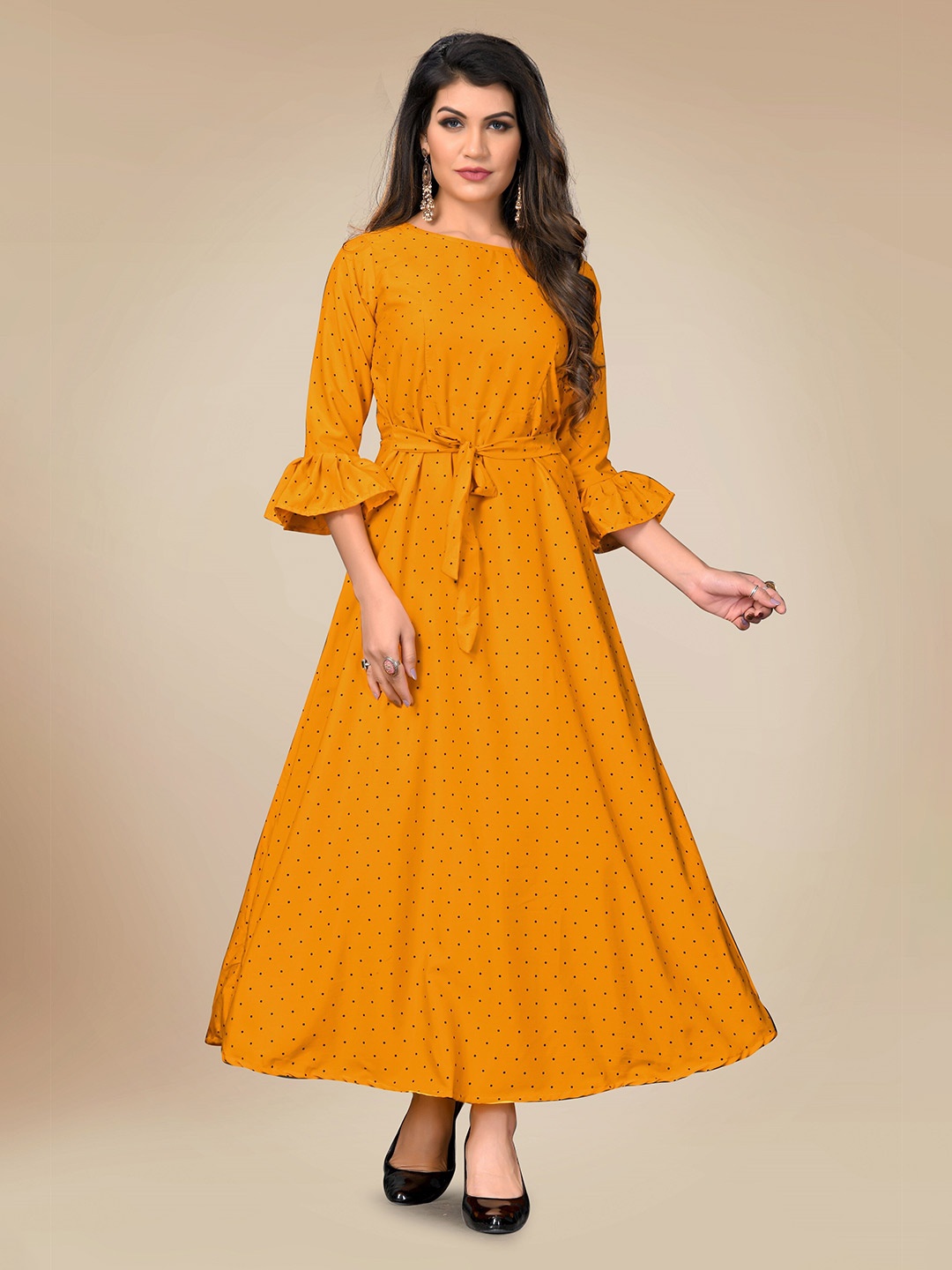 

AUCREATIONS Yellow Crepe Printed Maxi Dress