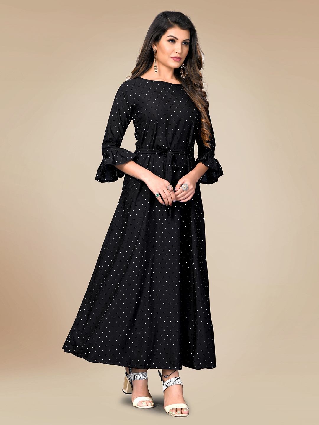 

AUCREATIONS Black Ethnic Motifs Crepe Maxi Dress