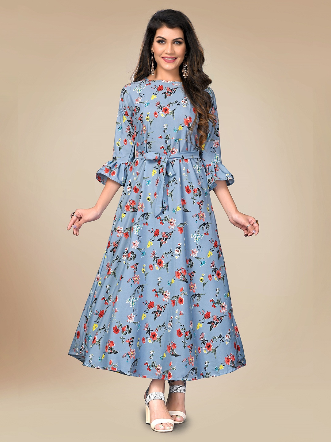 

AUCREATIONS Blue Floral Crepe Maxi Dress