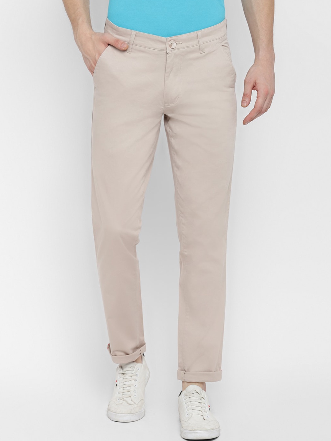 

Red Chief Men Cream-Coloured Solid Slim Fit Trousers