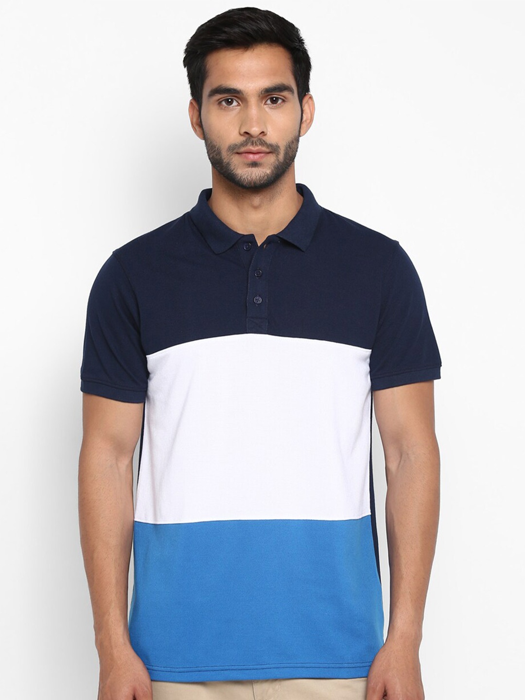 

Red Chief Men White & Blue Colourblocked Polo Collar T-shirt