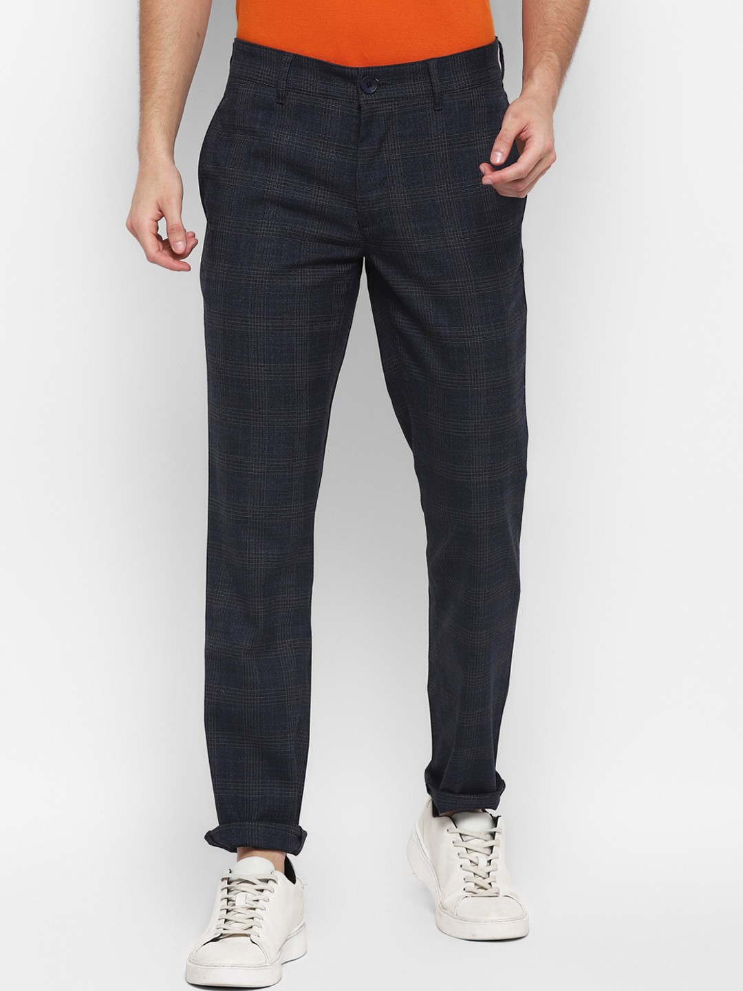 

Red Chief Men Navy Blue Checked Trousers