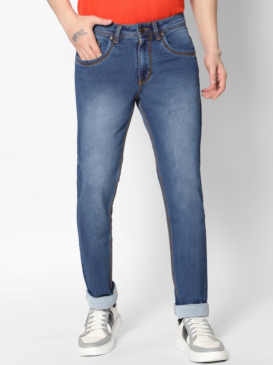 

HJ HASASI Men Blue Heavy Fade Stretchable Jeans