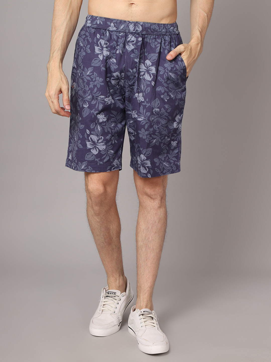 

Cantabil Men Navy Blue Floral Printed Shorts