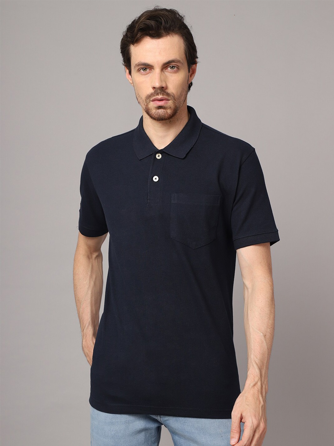 

Cantabil Men Navy Blue Polo Collar T-shirt