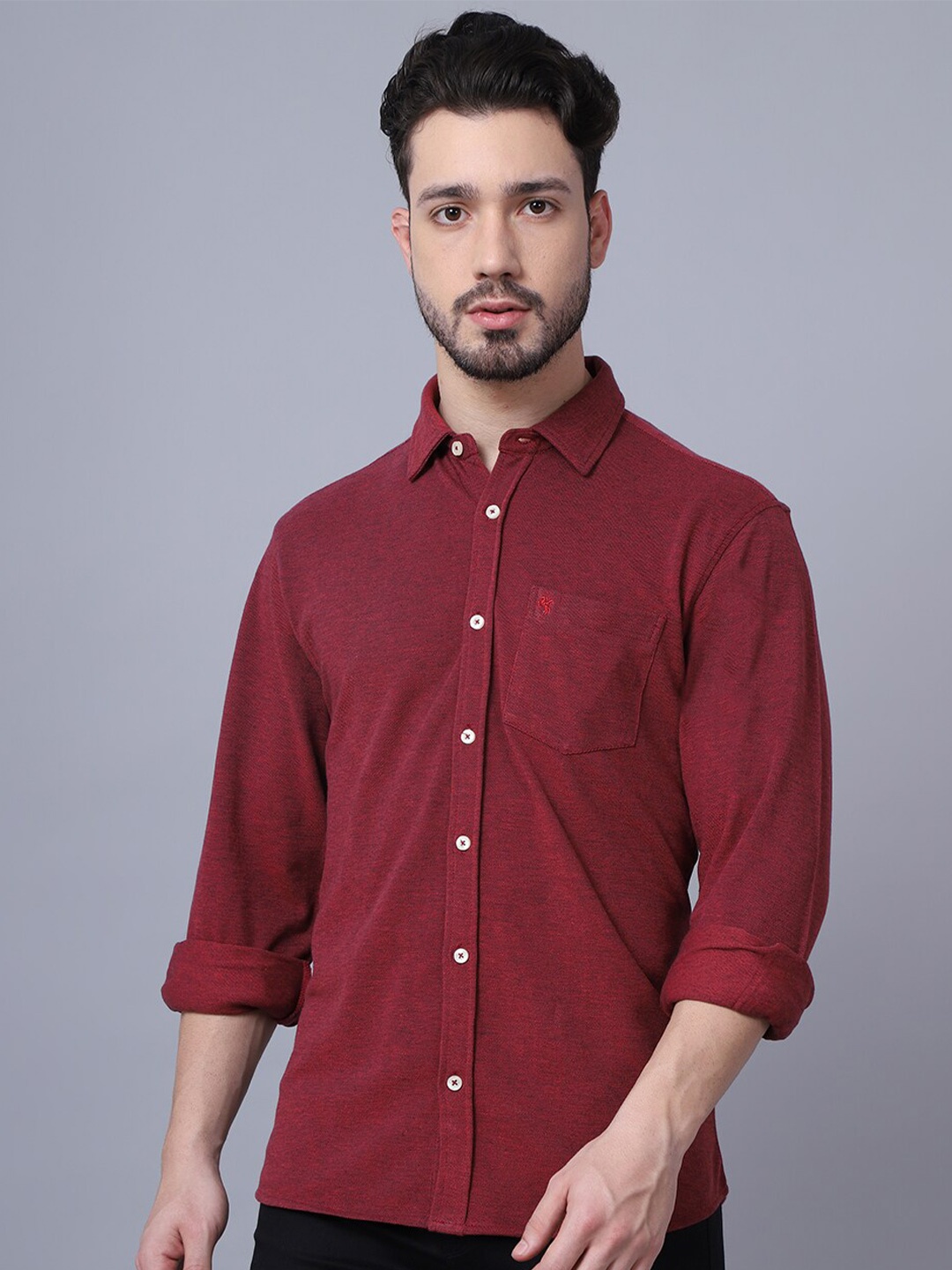 

Cantabil Men Maroon Solid Casual Shirt