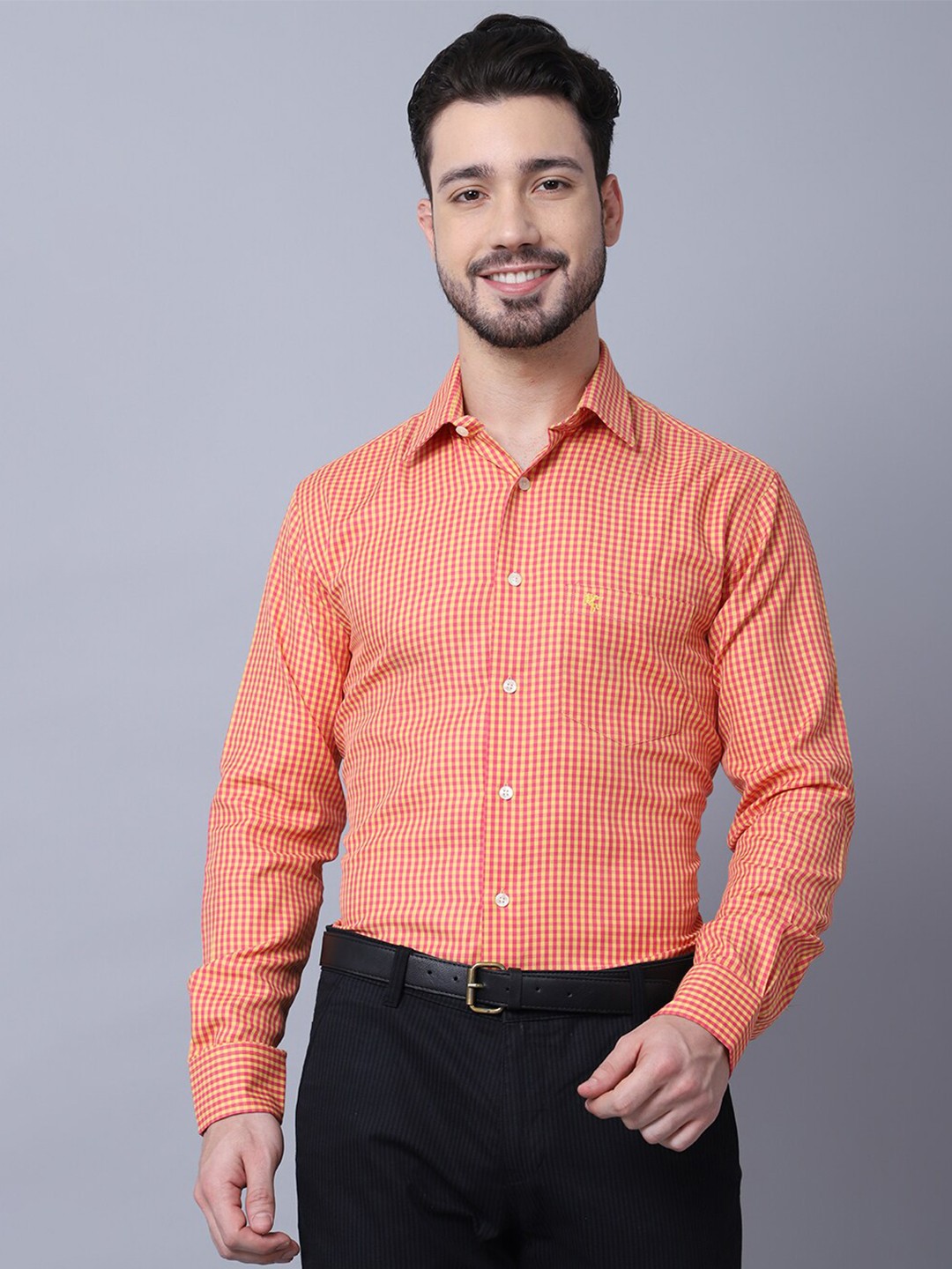 

Cantabil Men Orange Micro Checks Checked Casual Shirt